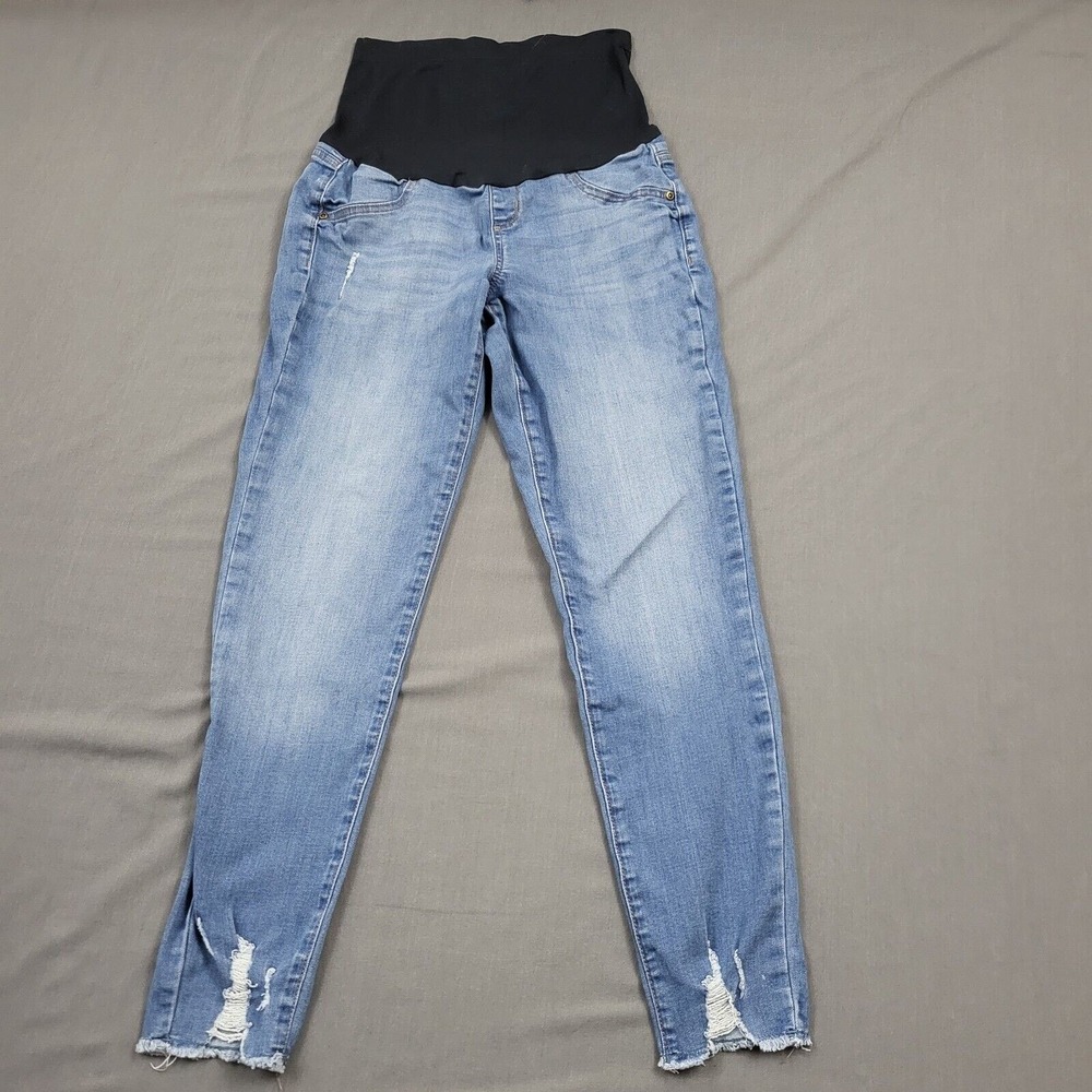 Sonoma Maternity Jeggings‎ Womens 6 Medium Wash Blue Distressed Raw Hem Skinny